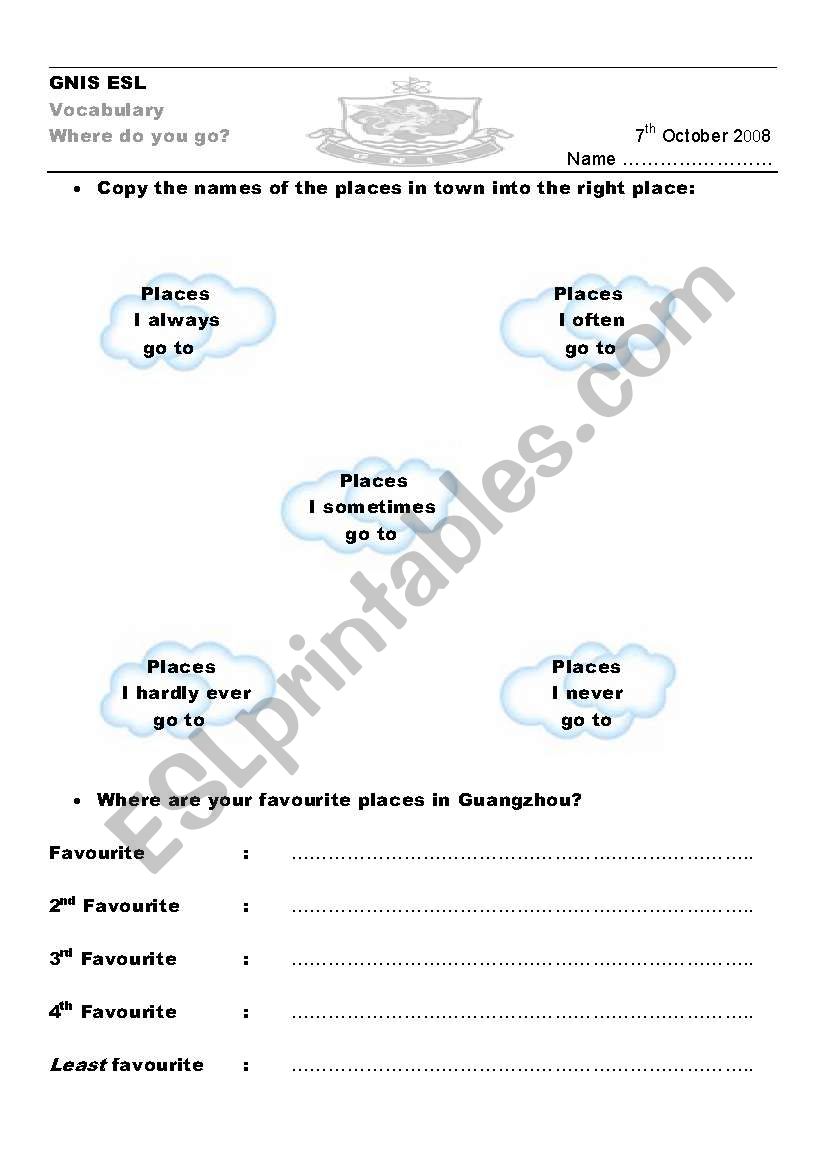 places and adverbs worksheet