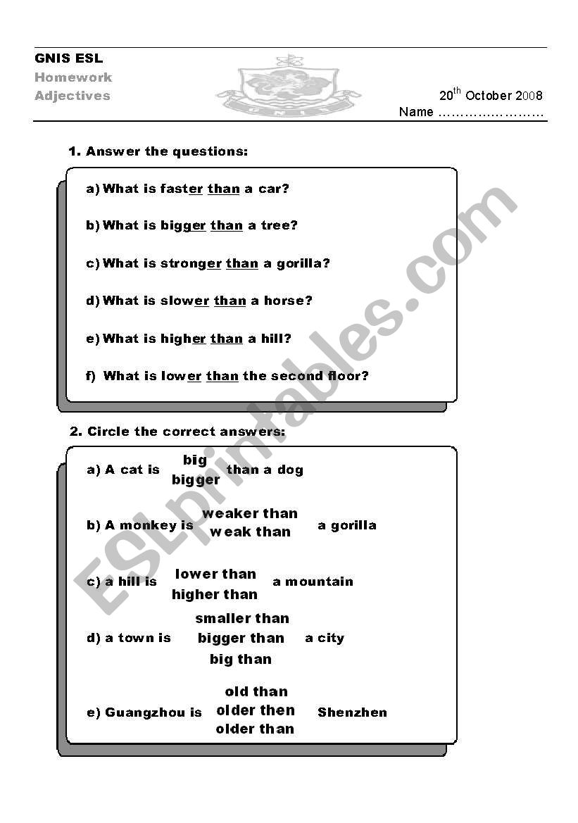 comparisons practice worksheet