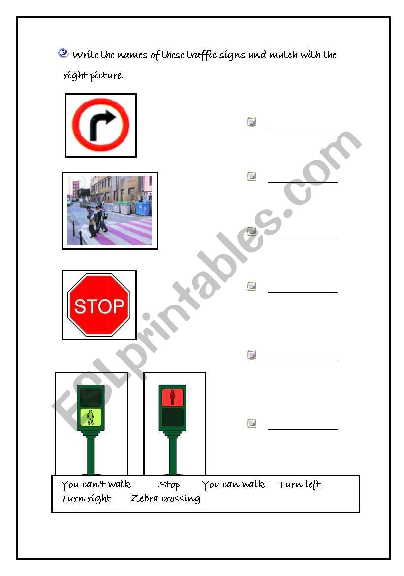 English Worksheets Traffic Signals