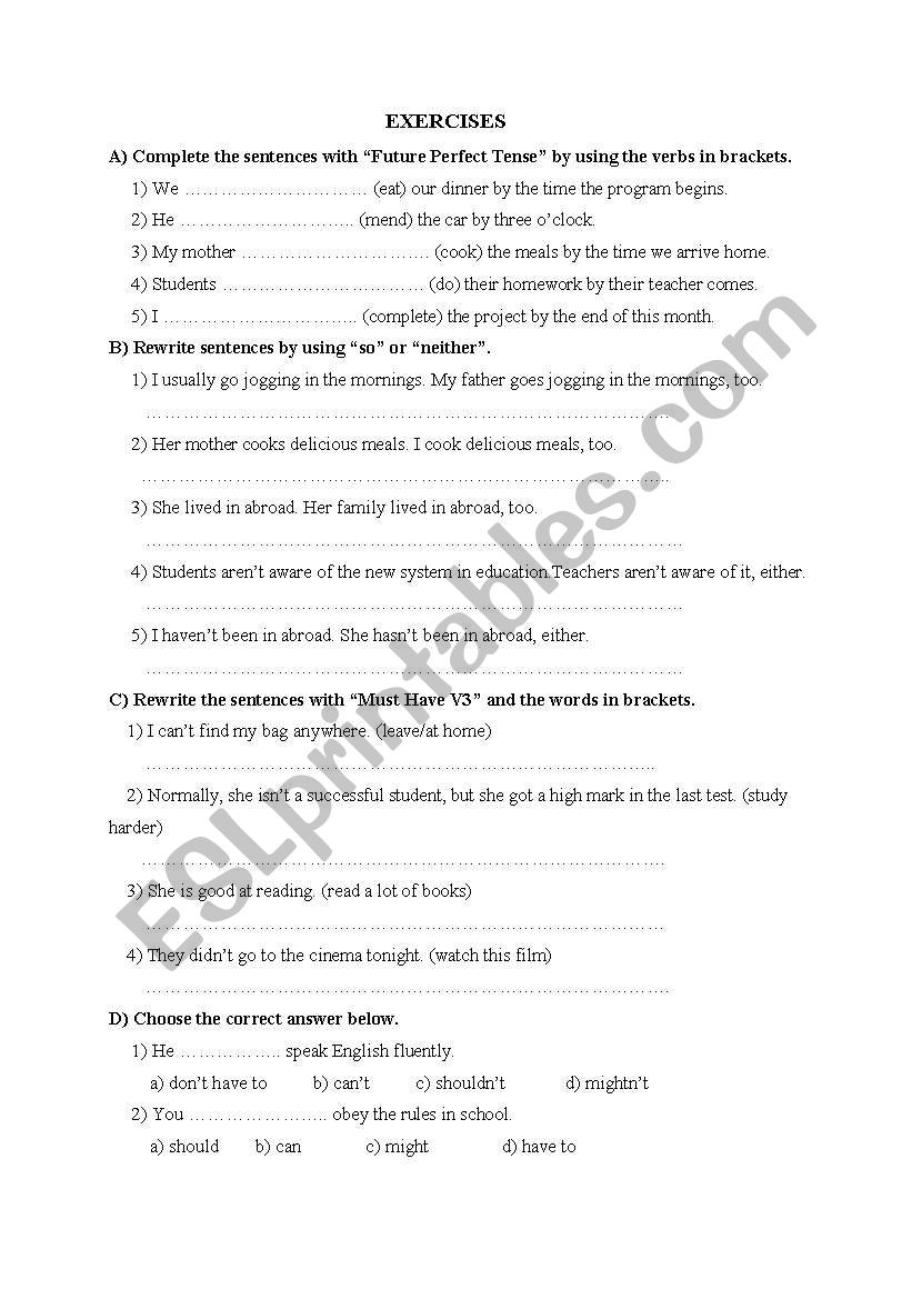 MIXED EXERCISES worksheet