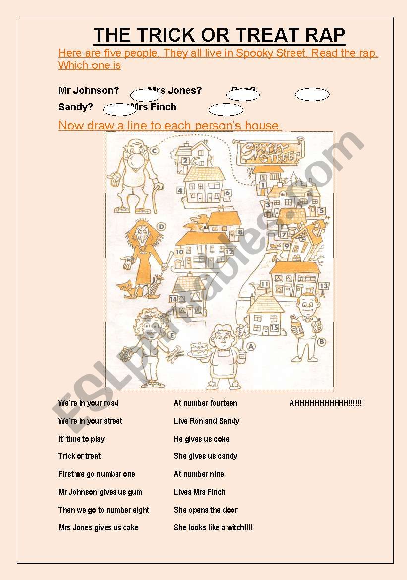 Trick or treat rap worksheet