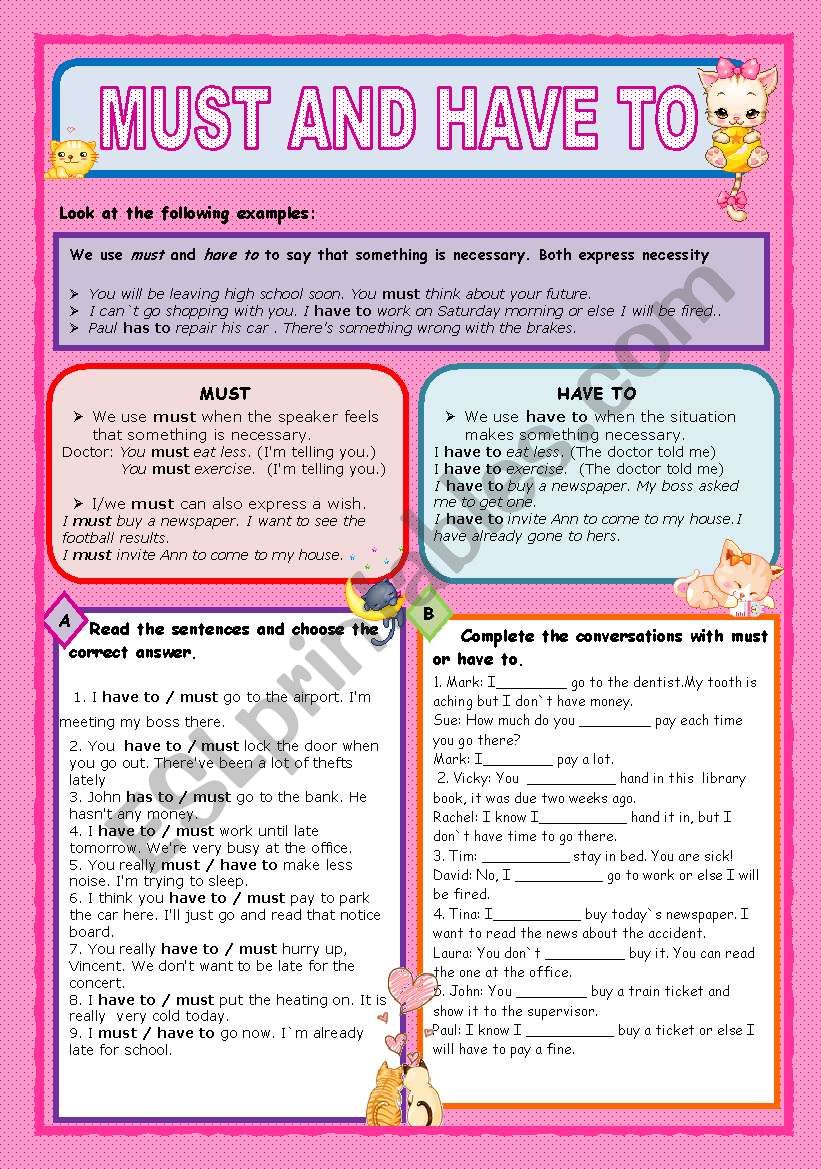 MUST AND HAVE TO ESL Worksheet By Rosario Pacheco