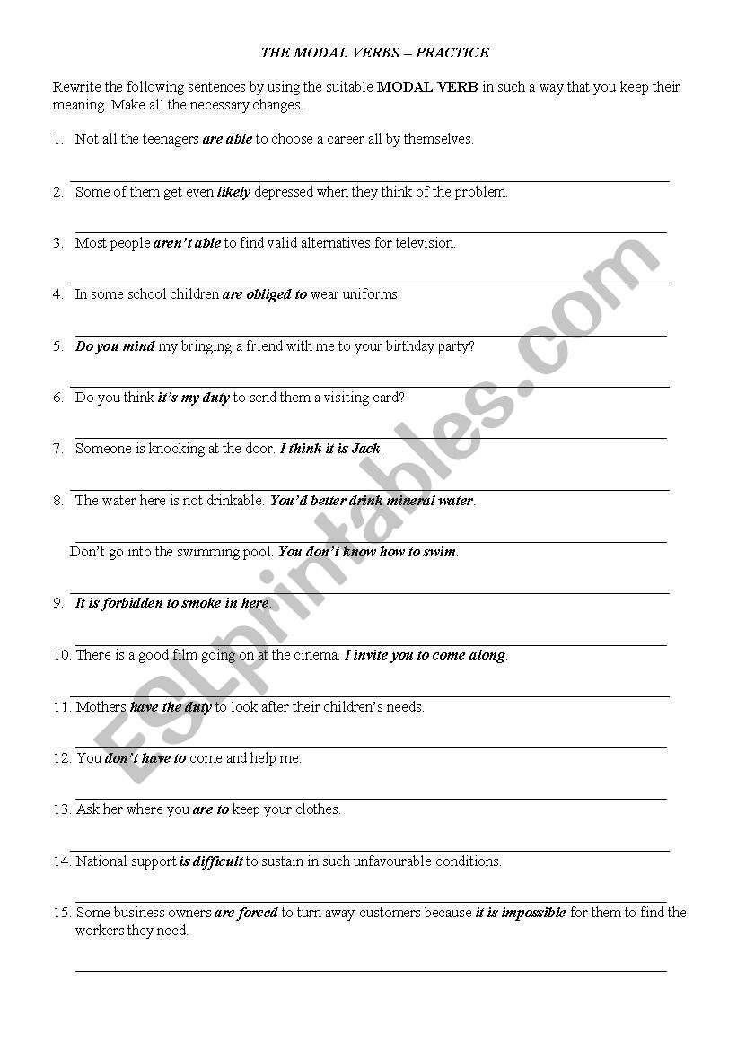 Modal Verbs Practice worksheet