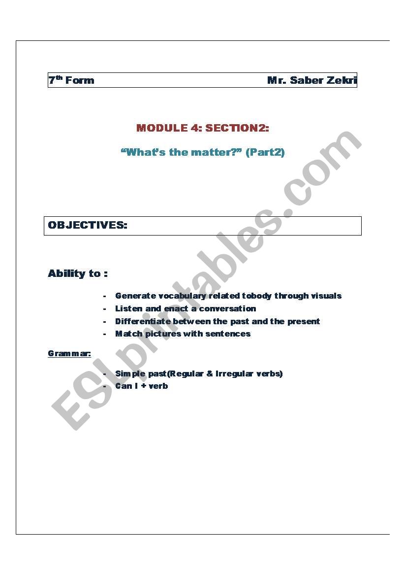 Health problems worksheet