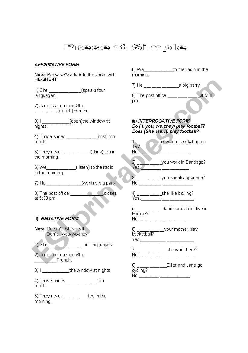 Present Simple worksheet