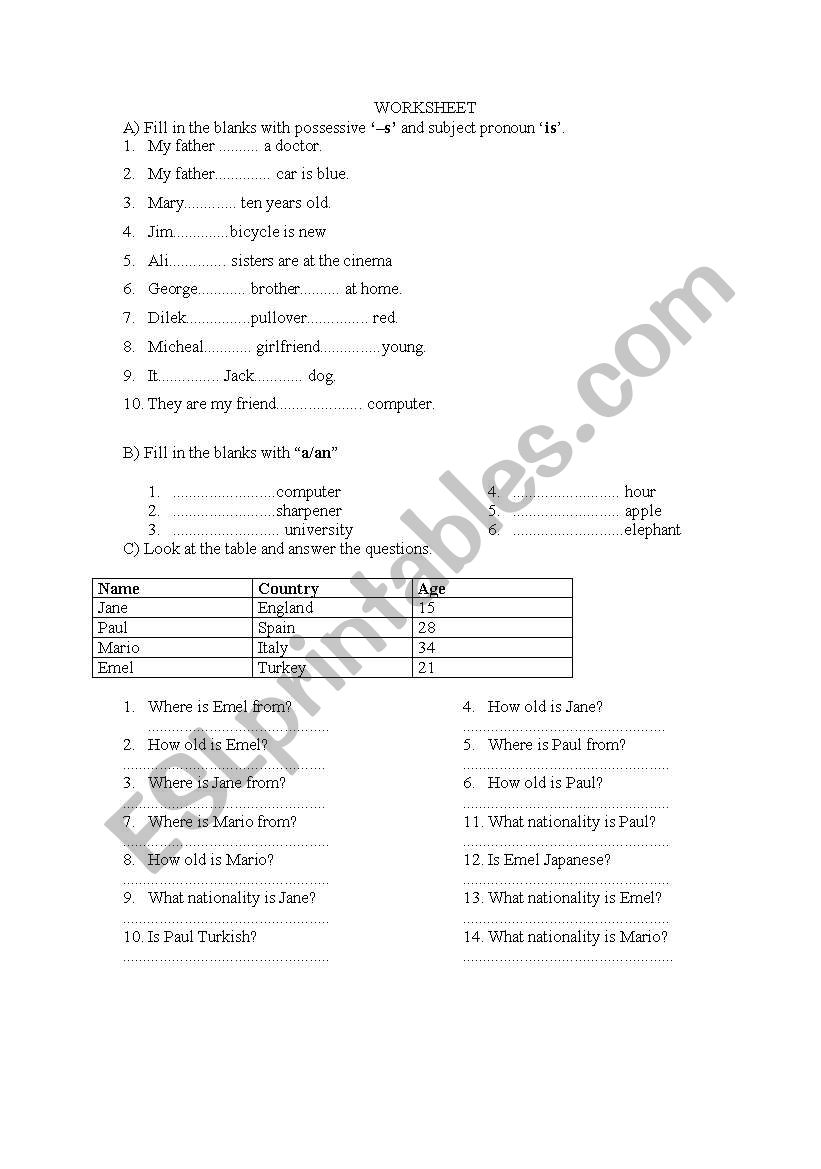 possessive pronouns, subject pronoun