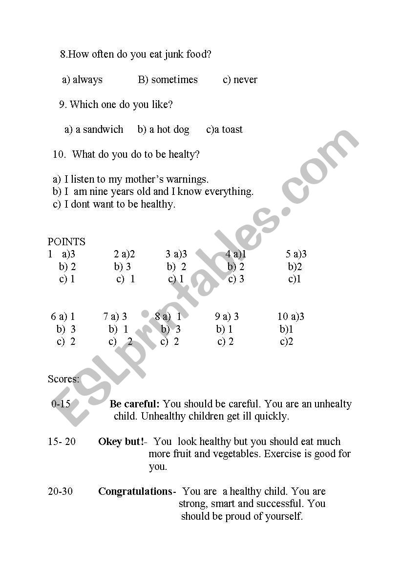 Are you a healthy child? worksheet