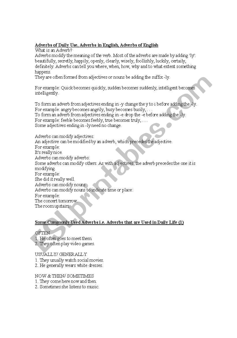 Adverb worksheet