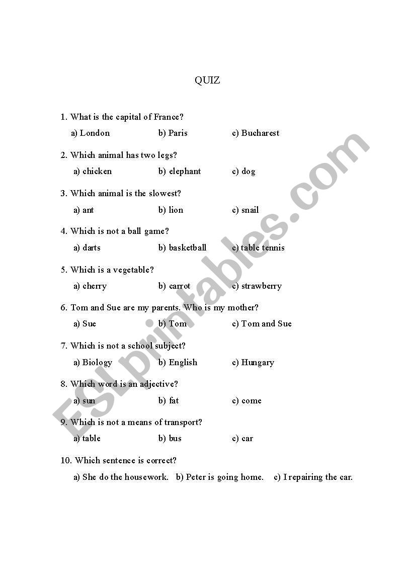 Quiz worksheet