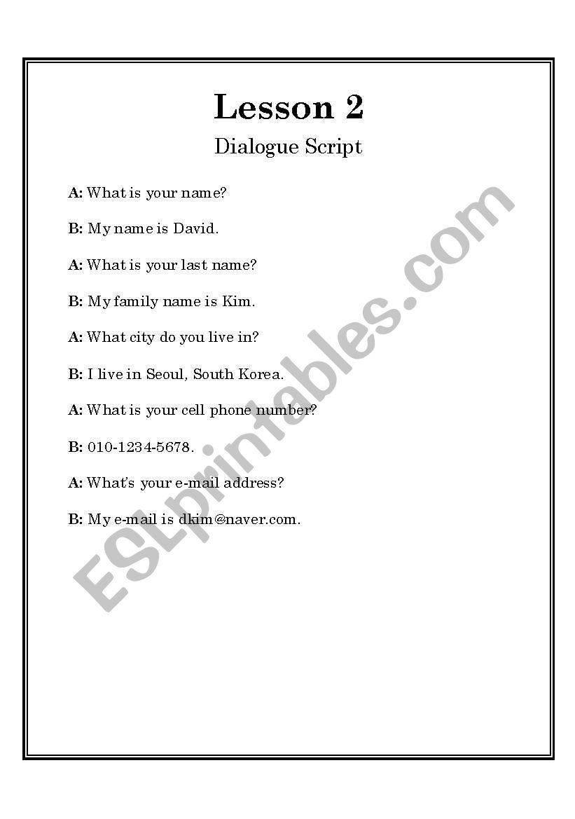 Dialogue master worksheet