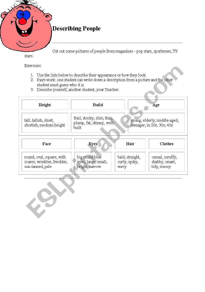 describing people worksheet