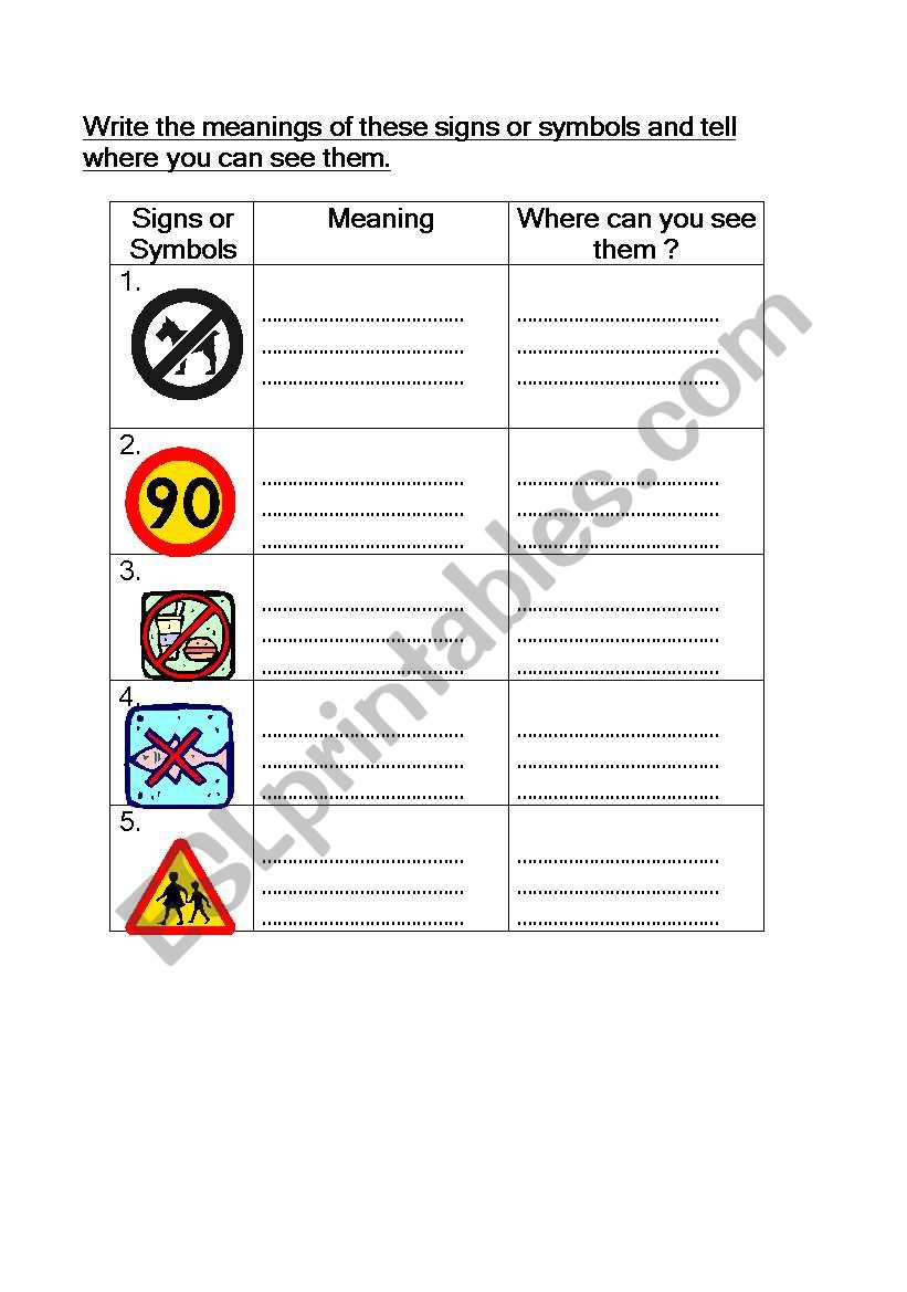 Sign and Symbol worksheet