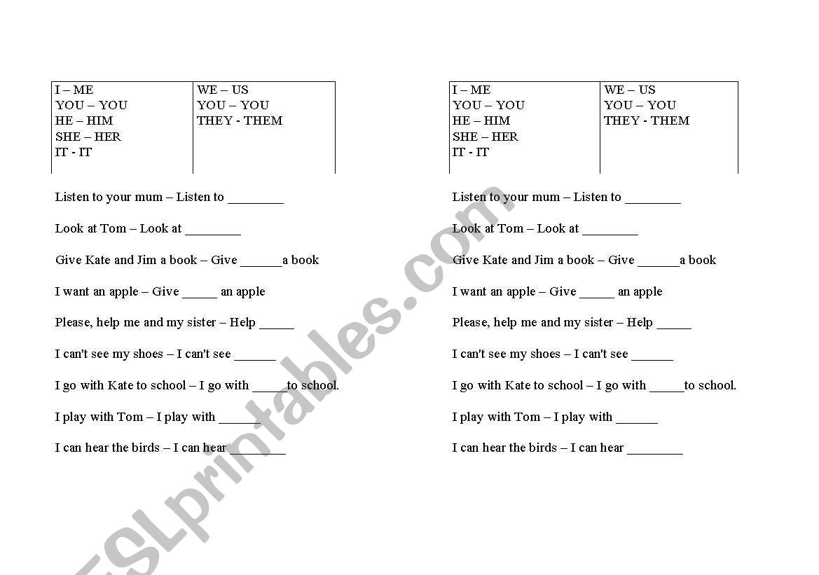 Personal Pronouns - Short test 