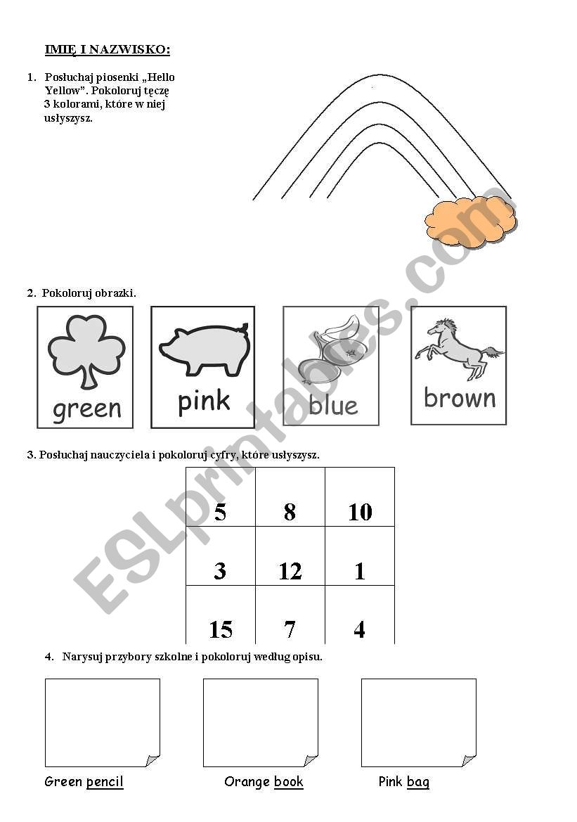 COLOURS worksheet