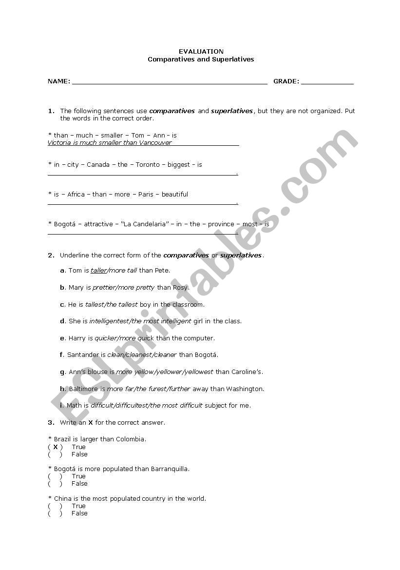 Comparatives and Superlatives worksheet