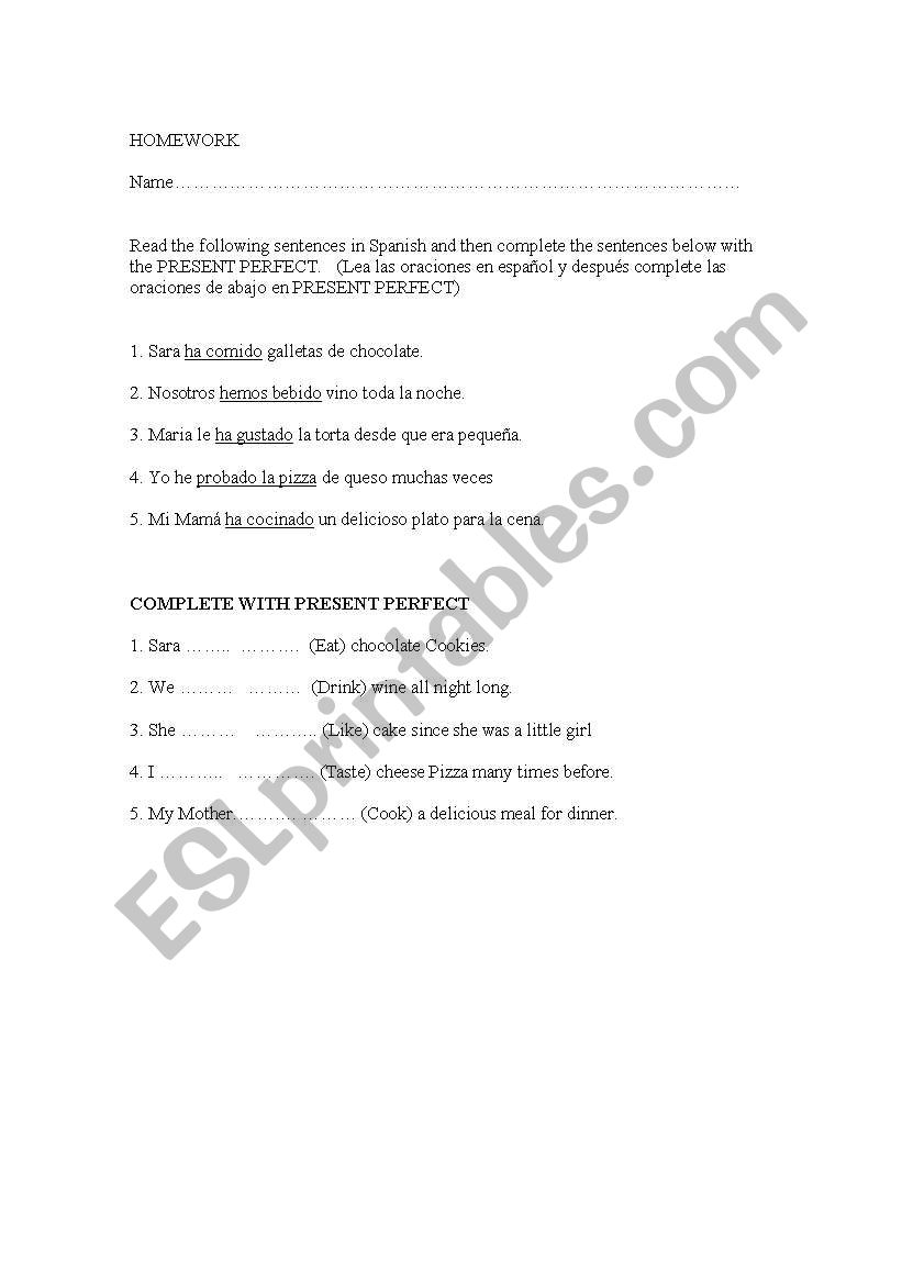 present perfect Fill in worksheet