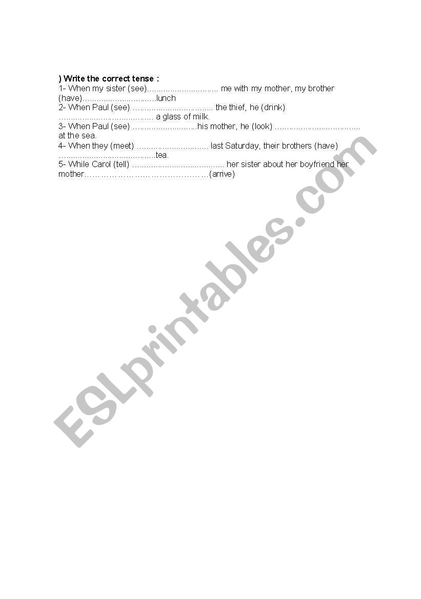 Write the correct tense worksheet