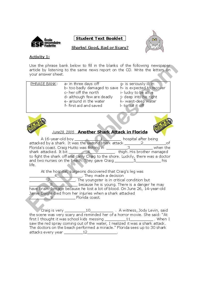 Sharks news worksheet