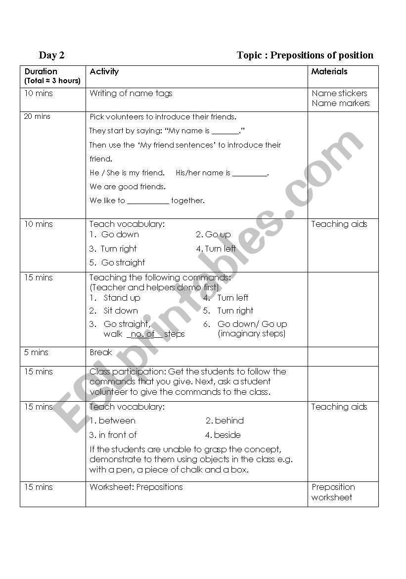 Prepositions of position worksheet