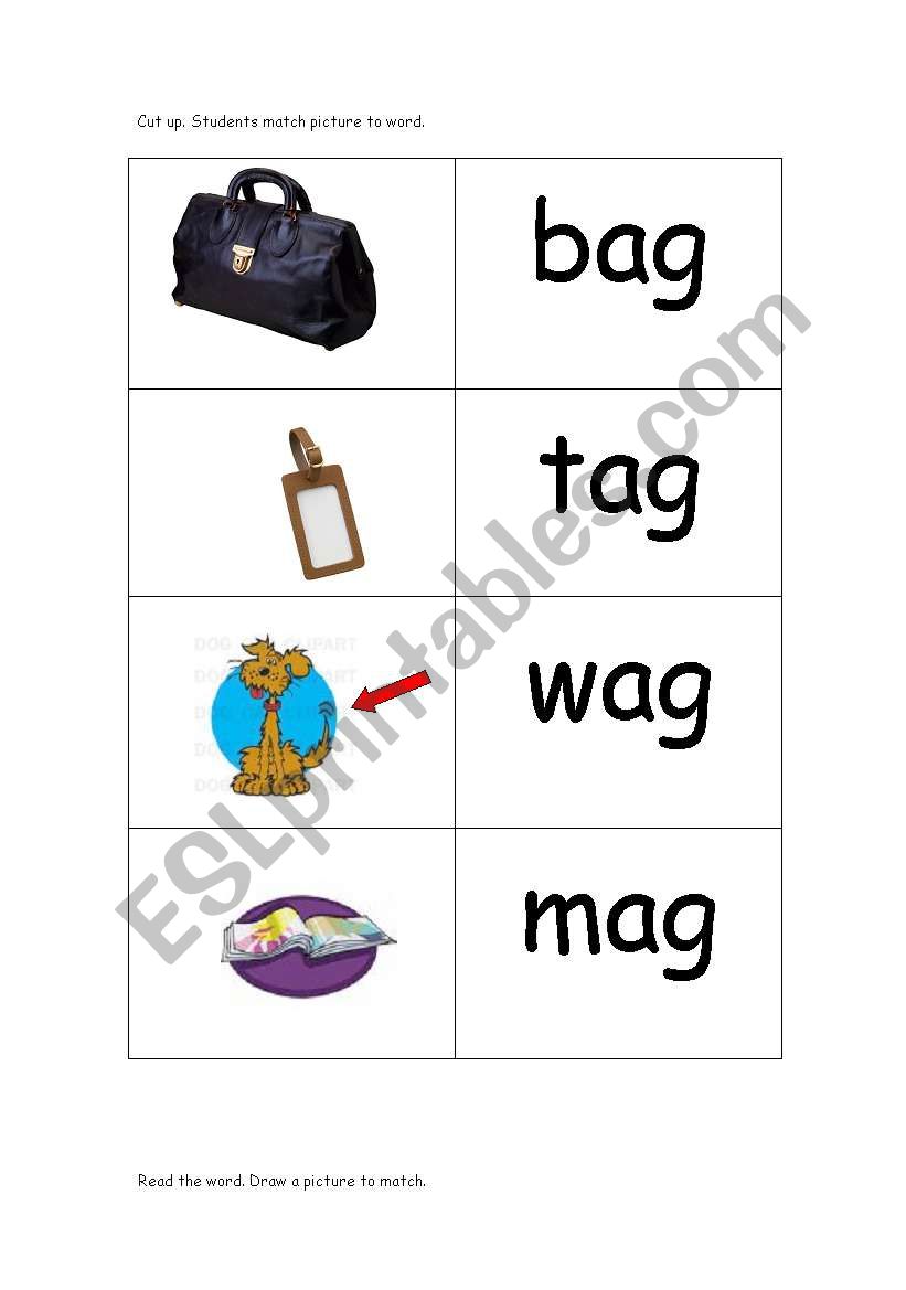 English Worksheets Phonics ag Words