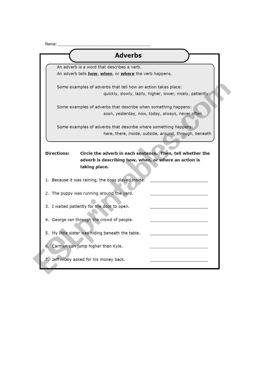 Adverbs worksheet