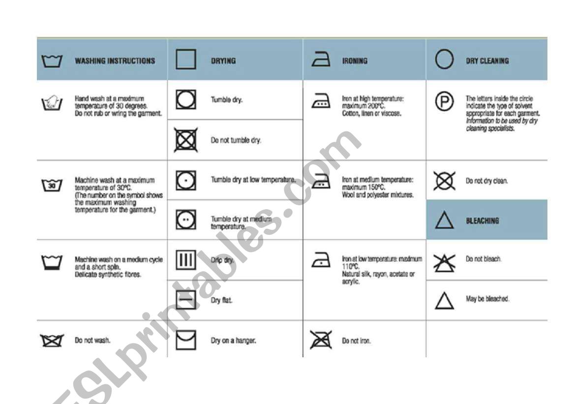 Washing Symbols worksheet