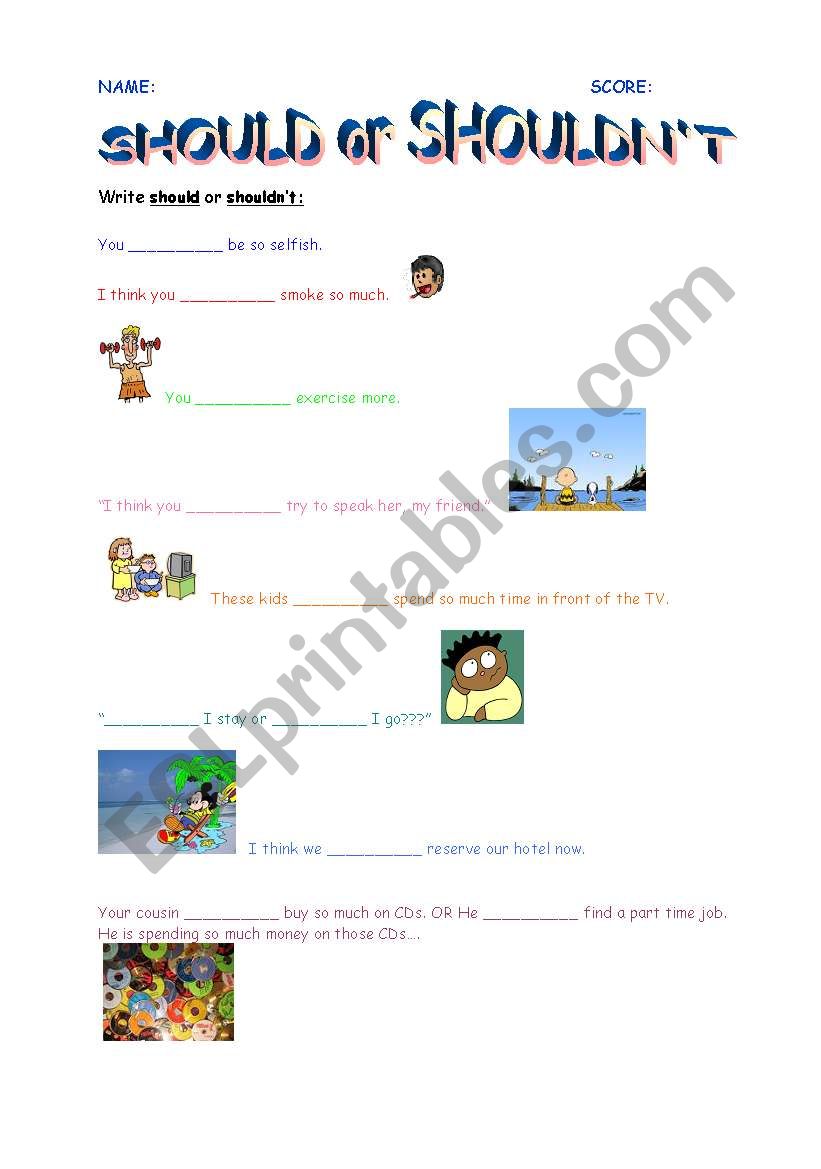 should / shouldnt worksheet