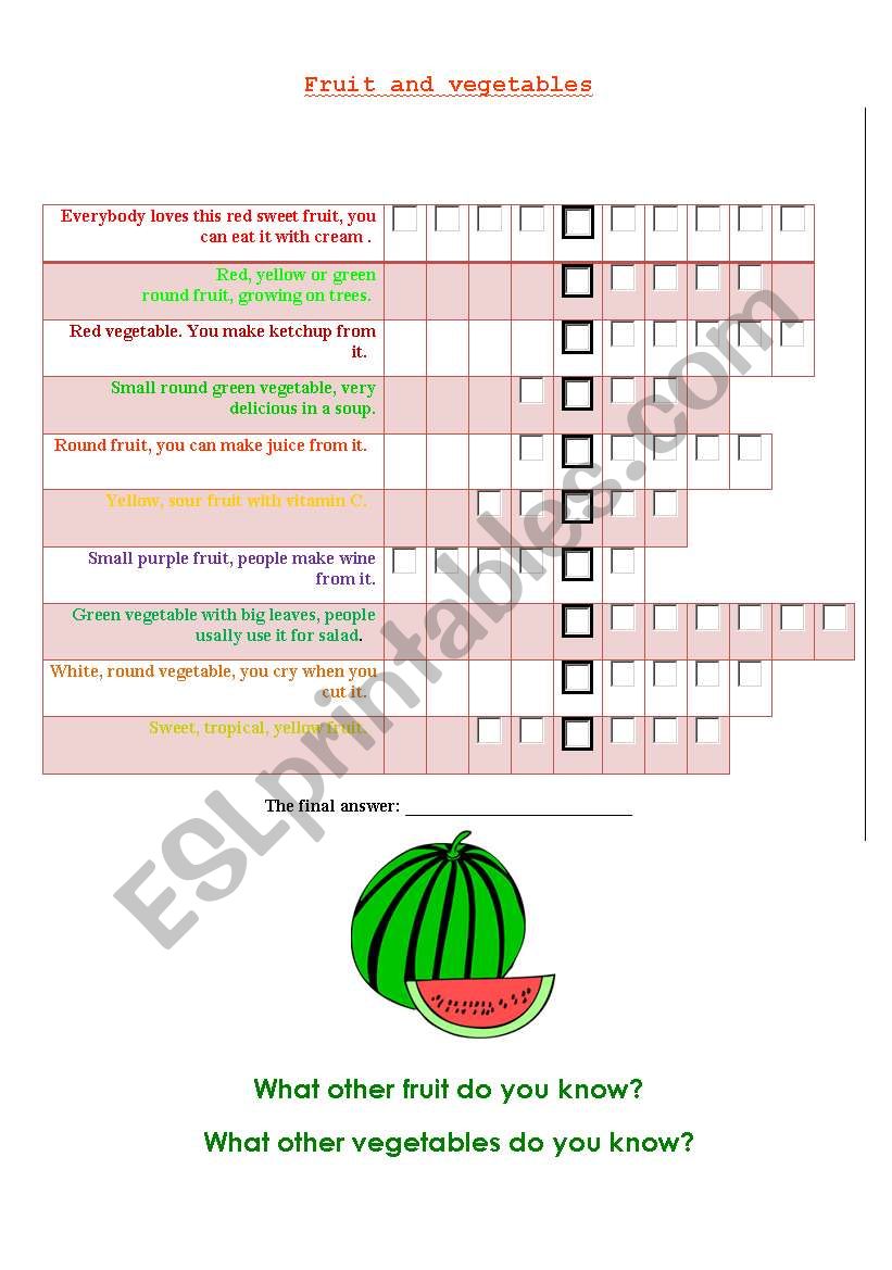 Fruit and vegetables crossword