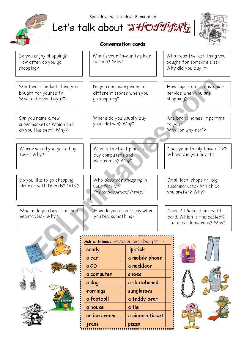 Let´s talk about SHOPPING - ESL worksheet by PhilipR