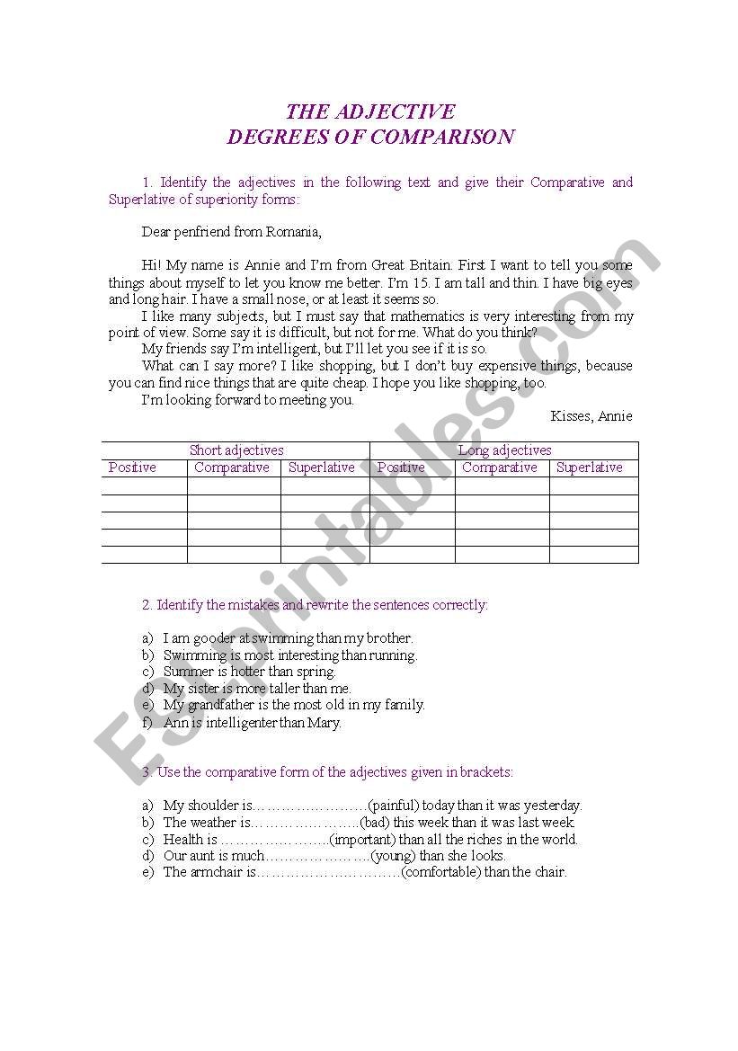 worksheet- the adjective-degrees of comparison