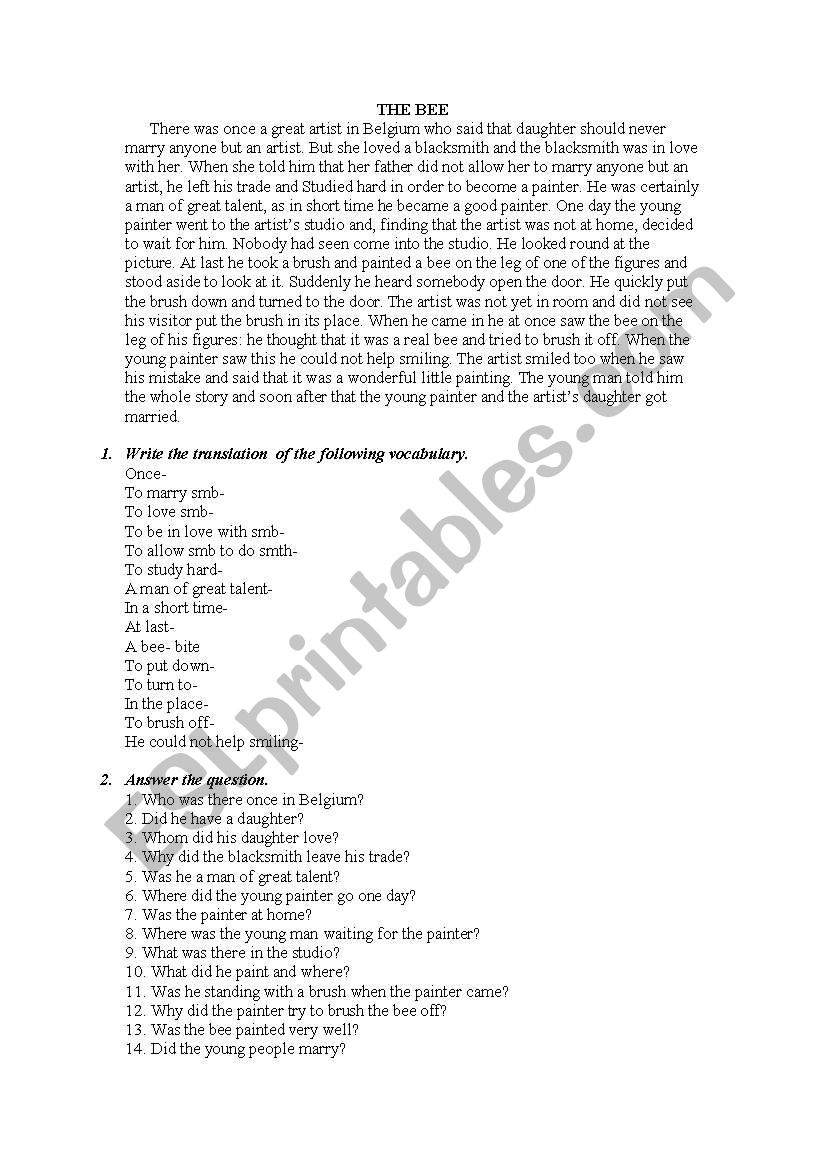 The Bee worksheet