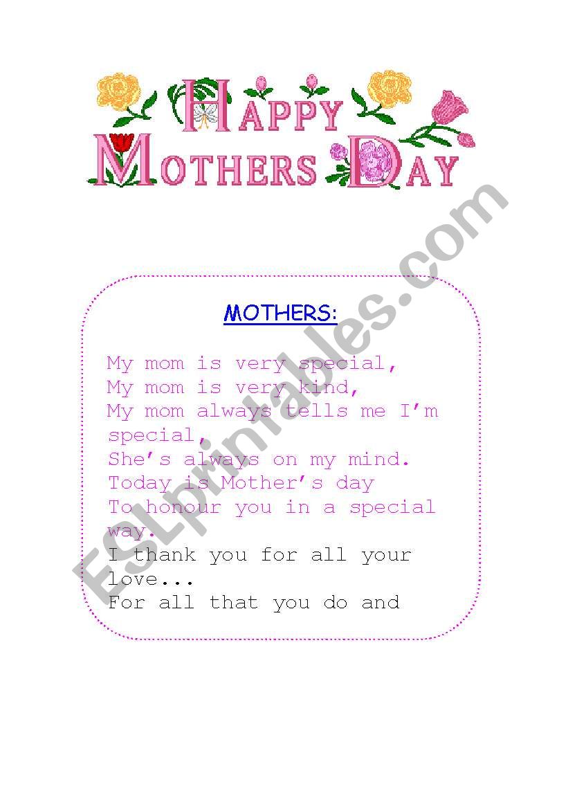 MOTHER`S DAY - ESL worksheet by VALERIA FERNANDEZ