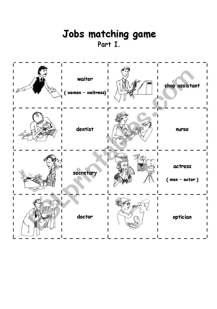 Jobs matching activity worksheet