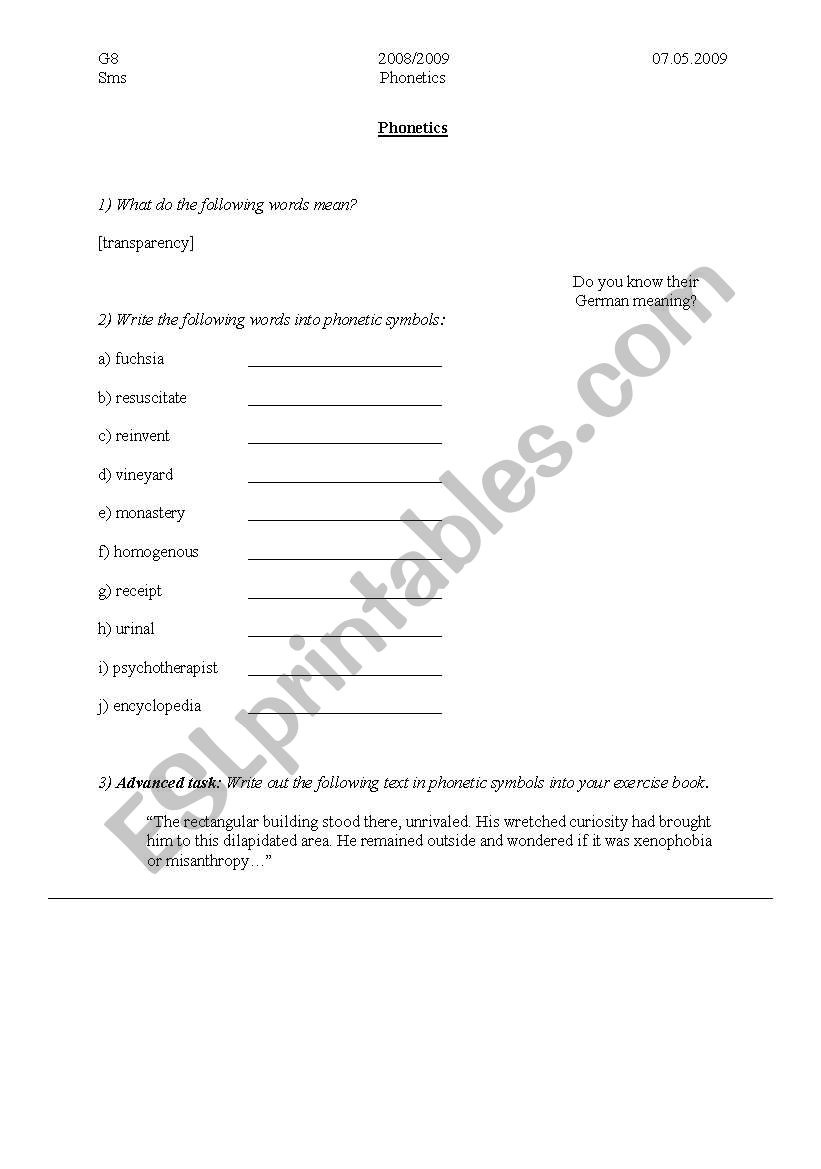 Phonetics practice worksheet