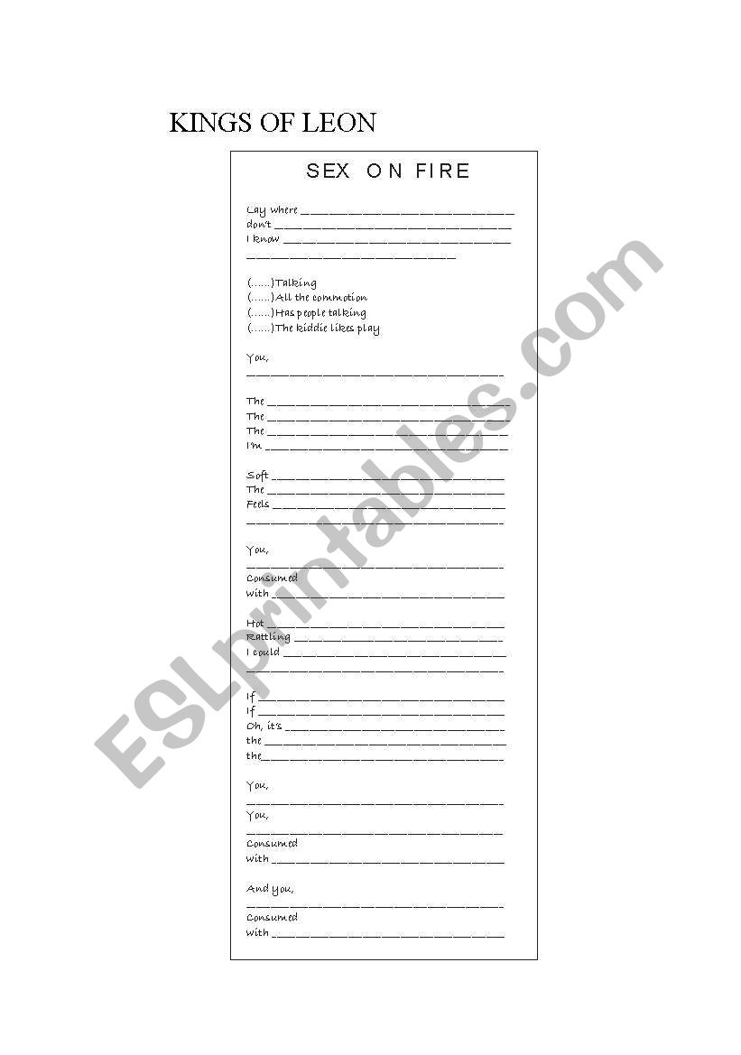 English worksheets: song sex on fire