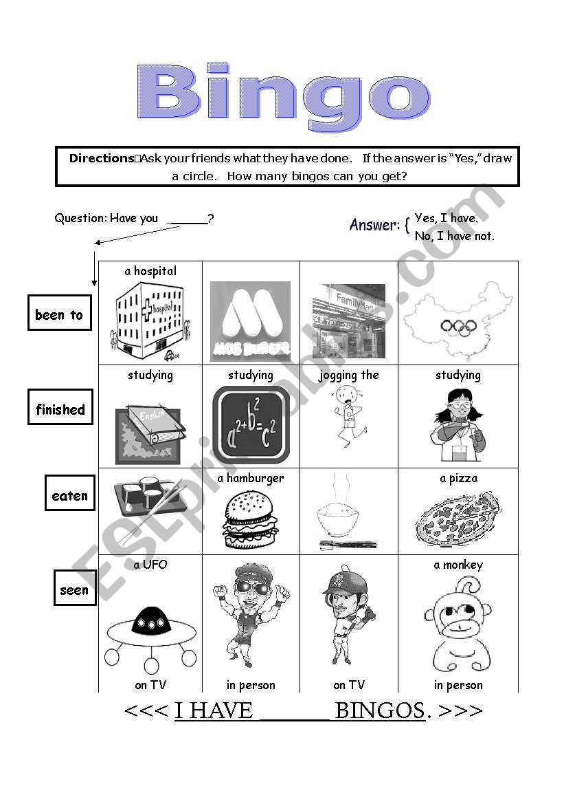 Bingo worksheet