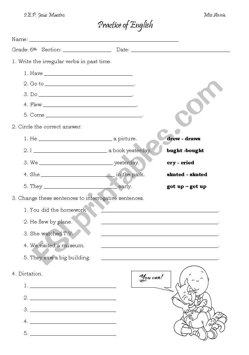 Practice of English worksheet