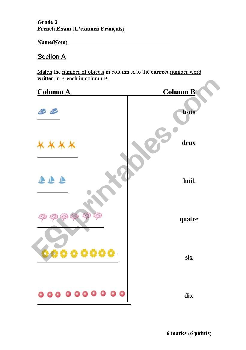 Numbers & colours Exam worksheet