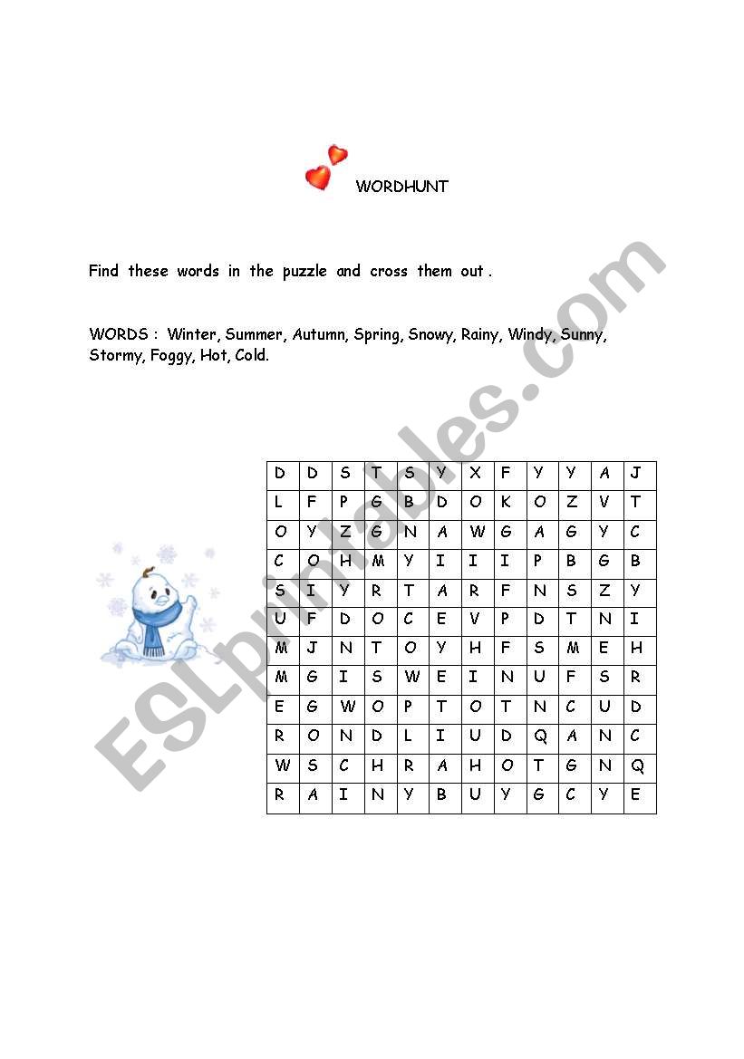 Weather wordhunt  worksheet