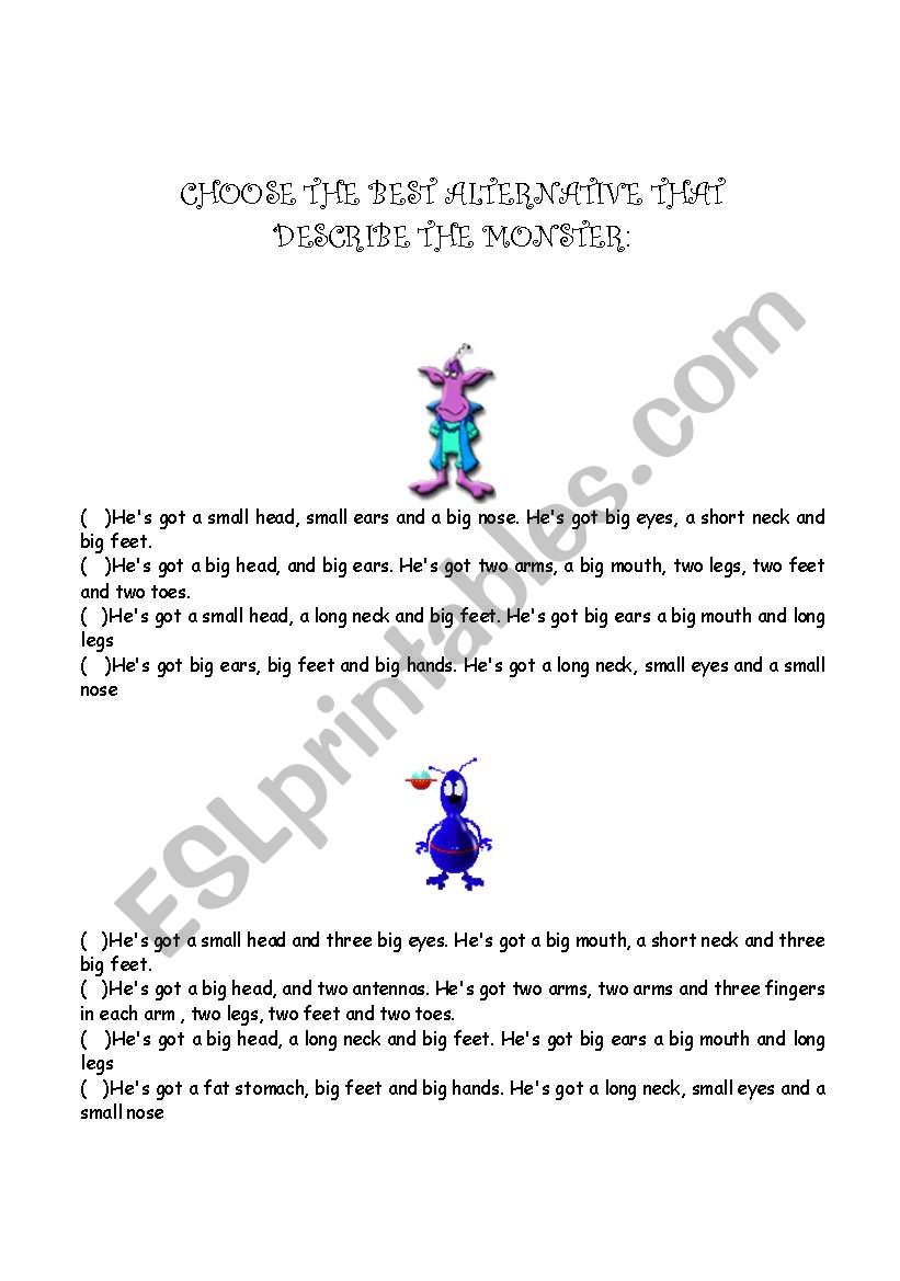 Monsters worksheet