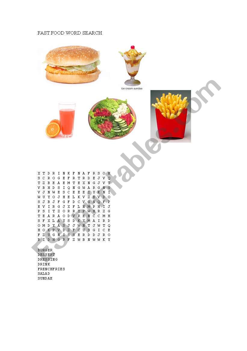 fast food worksheet