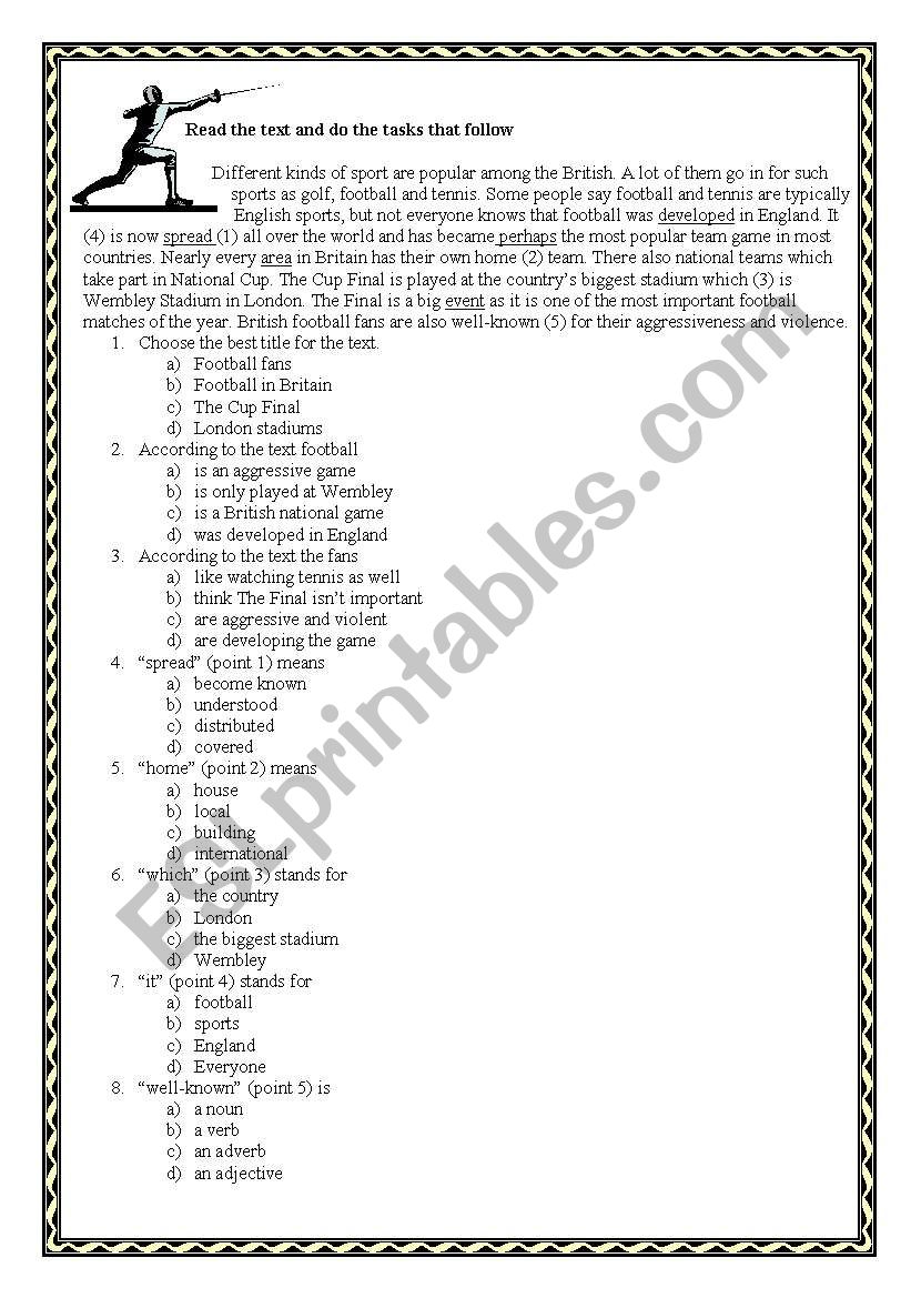 Sport worksheet