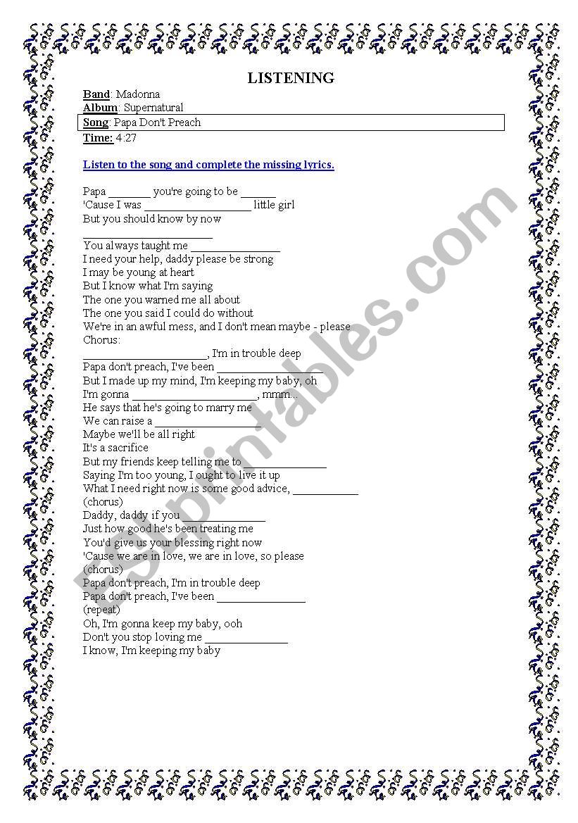 LISTENING worksheet