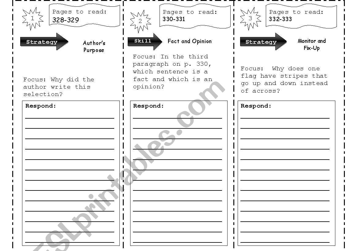 Reading Trifold worksheet