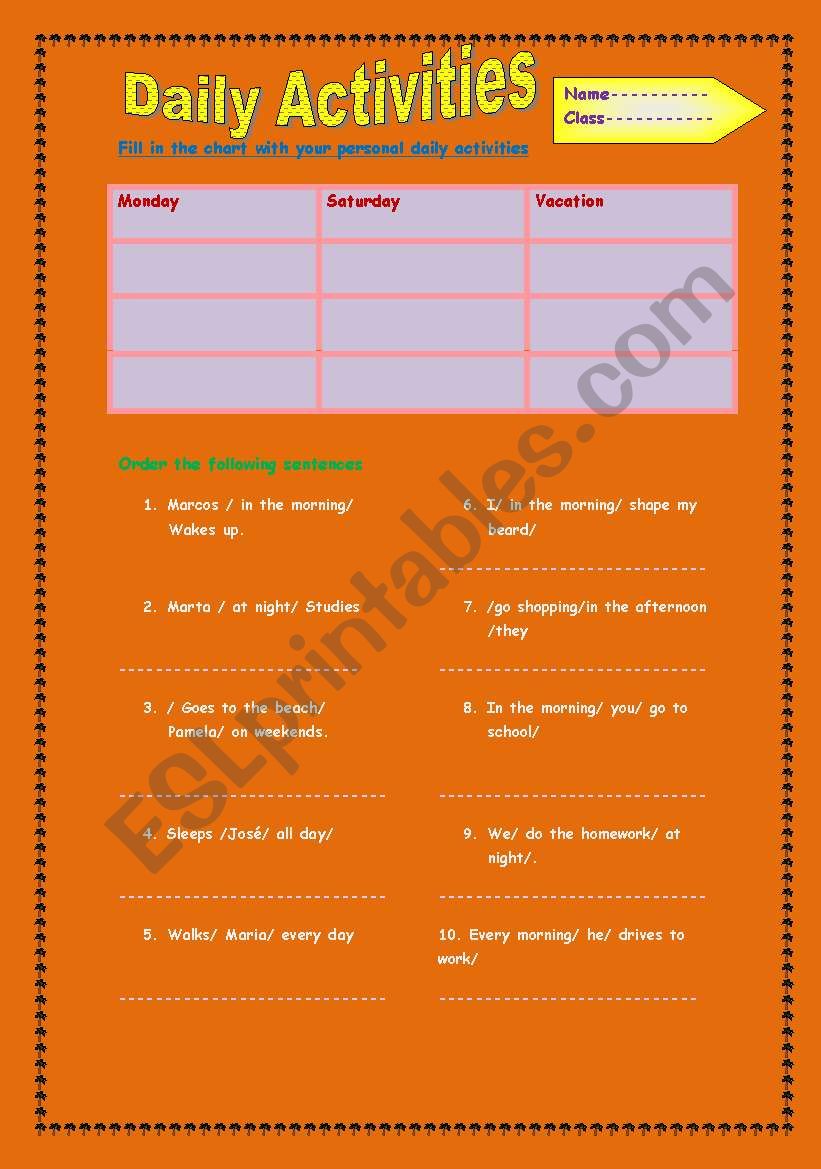 daily routines worksheet