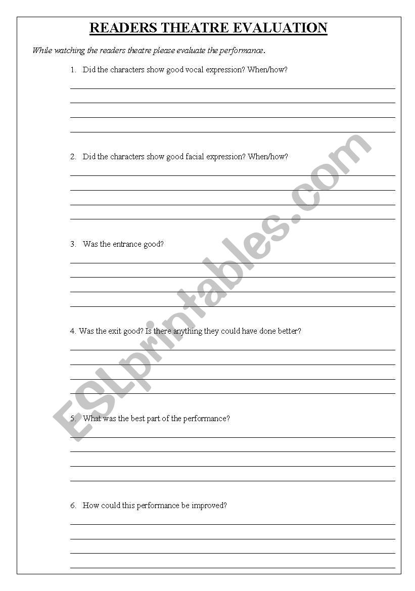 Readers Theatre Evaluation worksheet