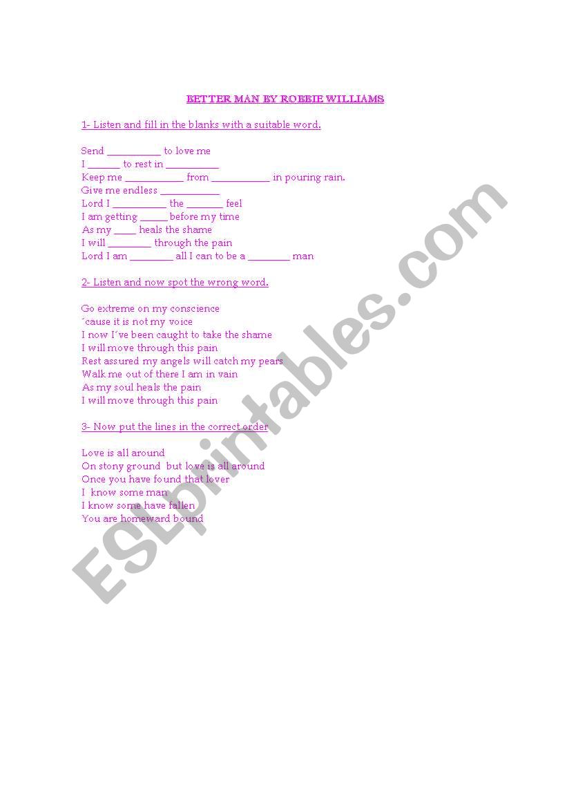 Song  worksheet