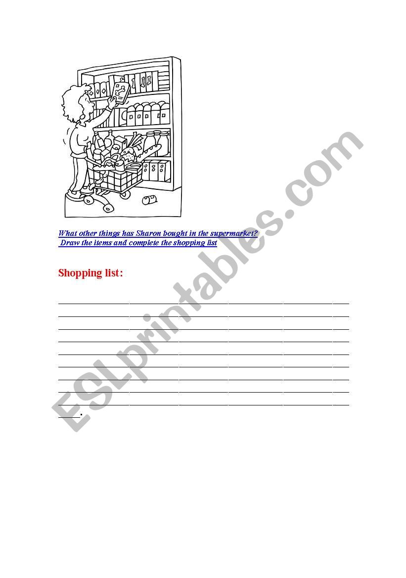 shopping list  worksheet