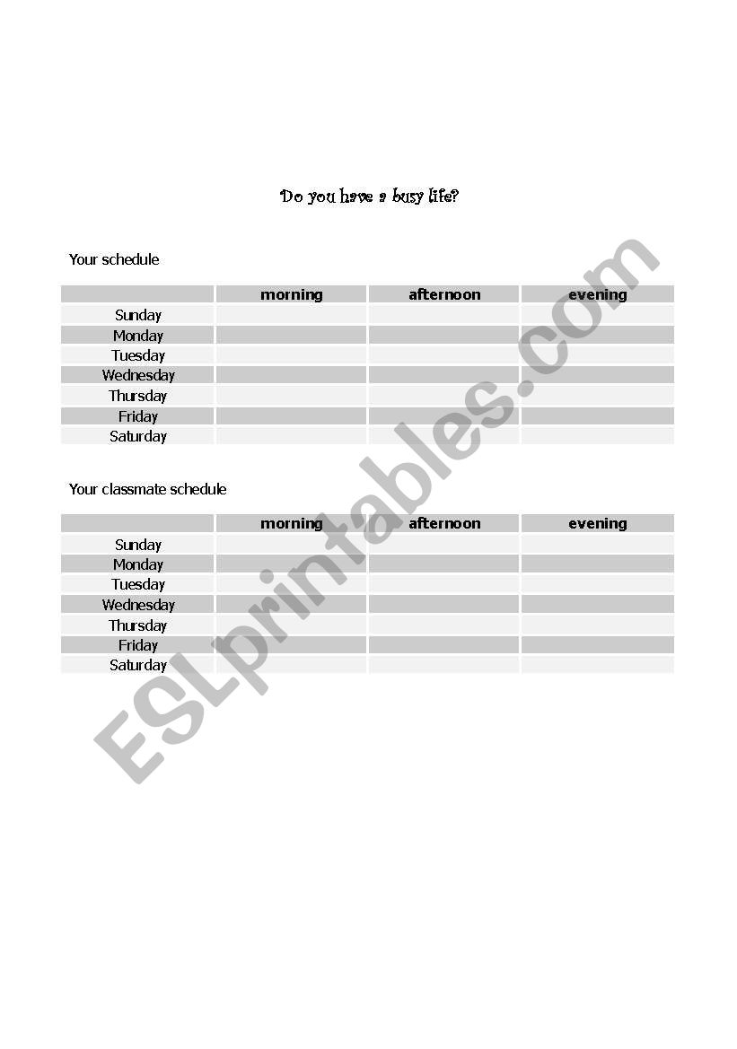 Do you have a busy life? worksheet