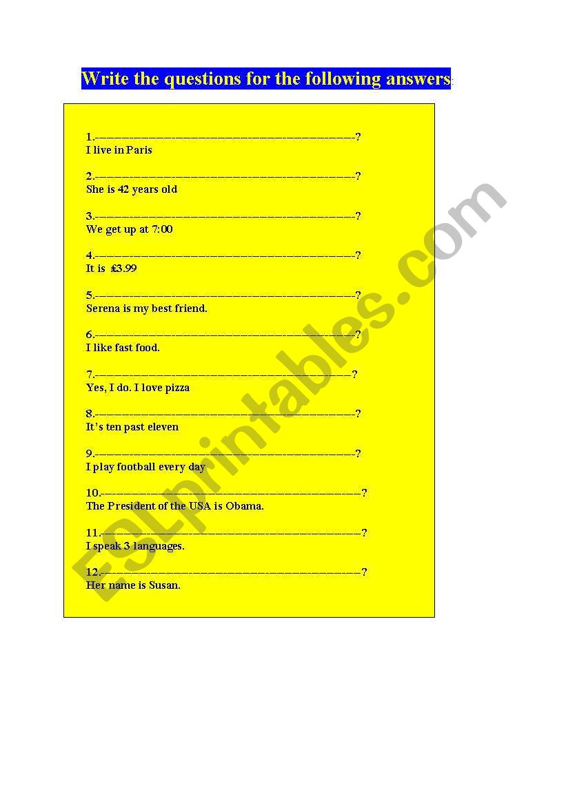 question words worksheet